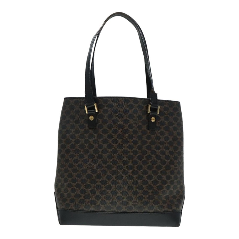 CELINE Macadam Canvas Hand Bag PVC Black Gold Auth 90948 - Picture 2 of 16